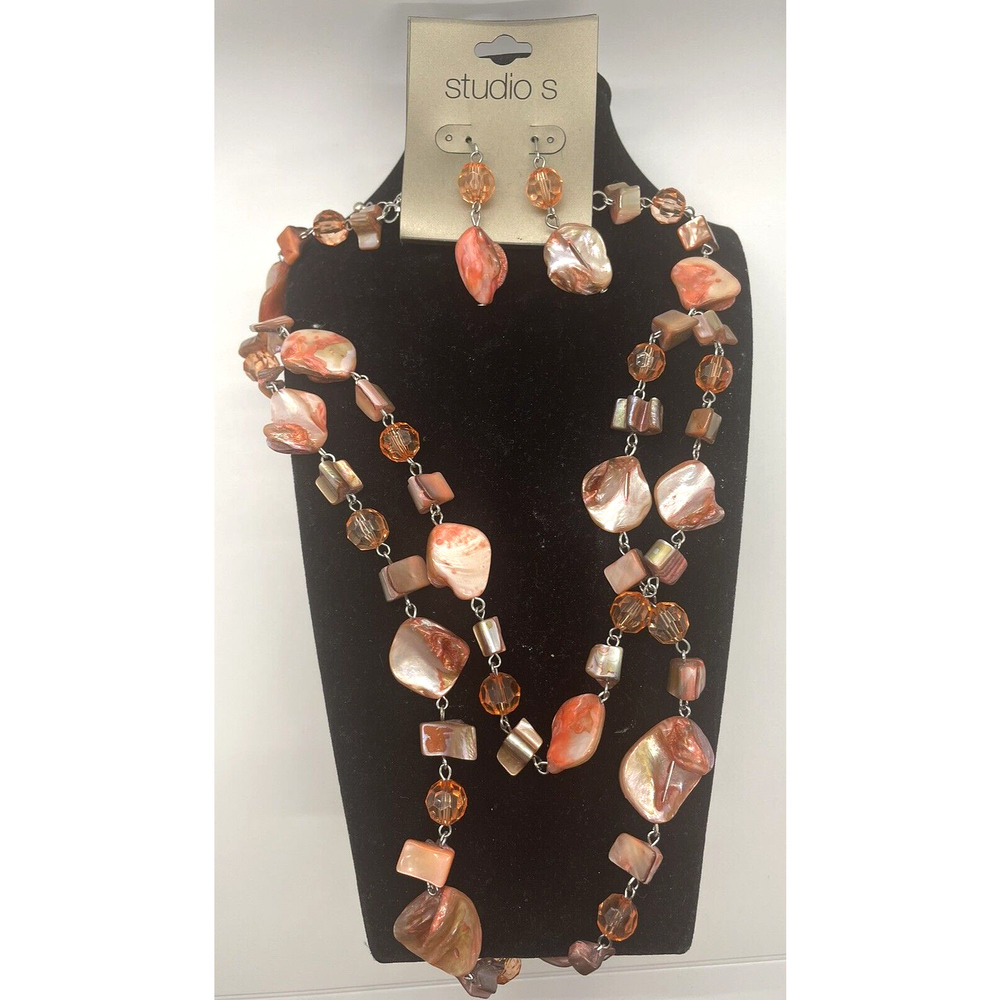 Earrings with Necklace Set Pink Stones Beads Fashion Costume Jewelry